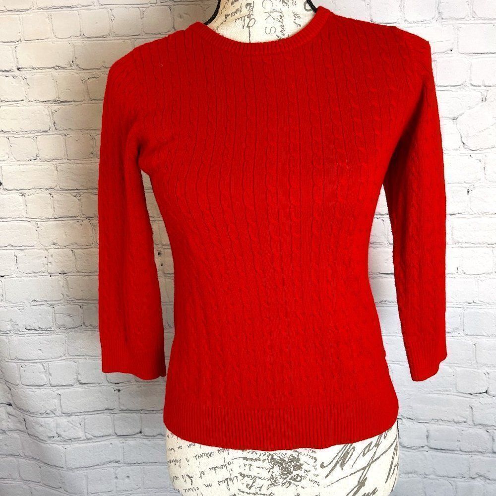 The Limited 3/4 Sleeve Red Ribbed Sweater with Partial Zip Back